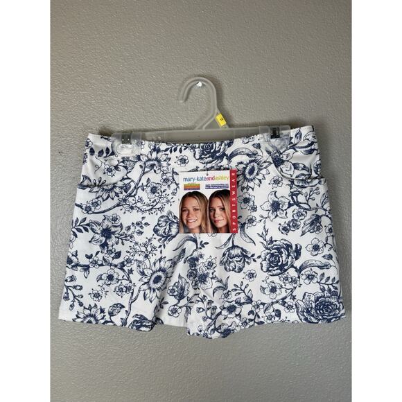 Vtg Girls Mary‎ Kate And Ashley Shorts Print Stretch Twill White Blue Floral 12 - Picture 1 of 11